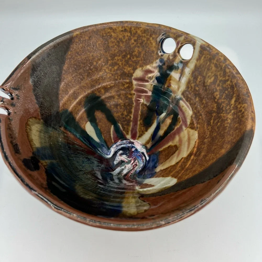 Hand Thrown Drip Glaze Pottery Rice Noodle Bowl Chopstick Rest Colorful